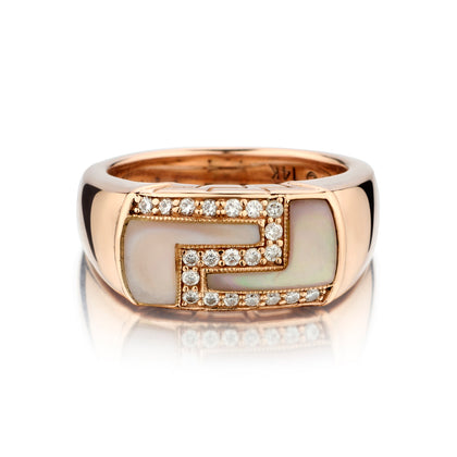 14kt Pink Gold Mother of Pearl and Diamond Ring By Kabana