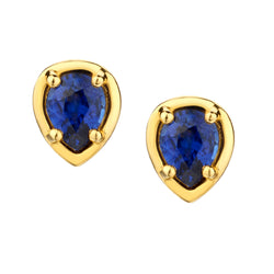 18kt Yellow Gold Pear Shape Blue Sapphire Stud Earrings.