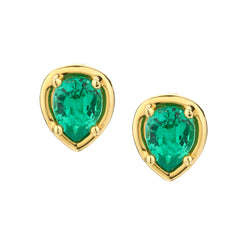 18kt Yellow Gold Pear Shape Green Emerald Stud Earrings.