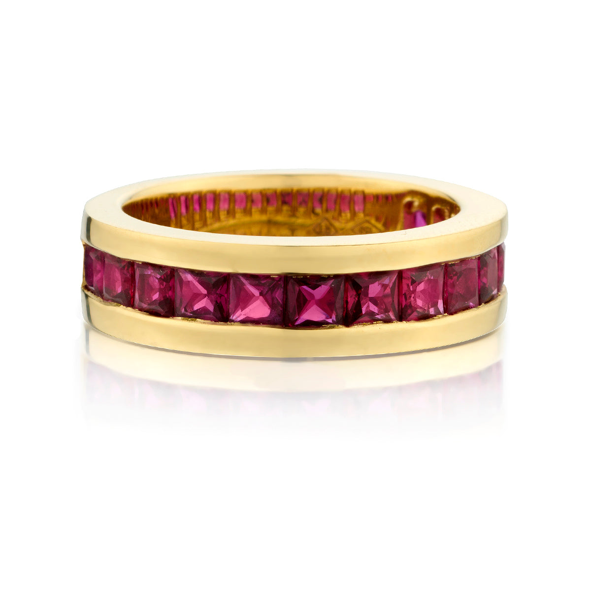 18kt Yellow Gold Ruby Band. 2.26ct Tw Square Cut Rubies