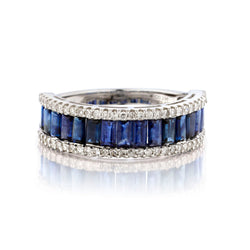 14kt White Gold Blue Sapphire and Diamond Band.