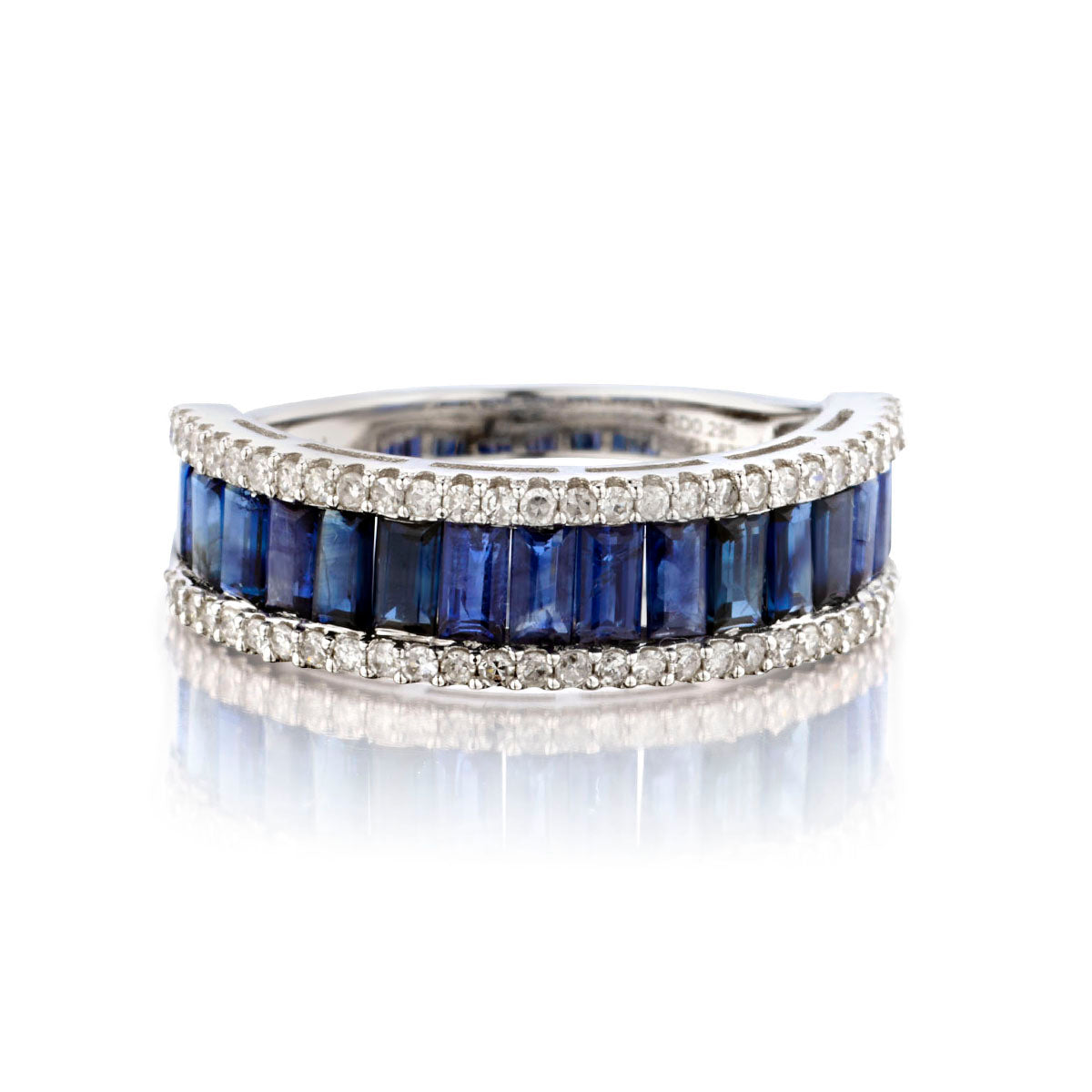 14kt White Gold Blue Sapphire and Diamond Band.