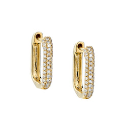 14kt Yellow Gold Diamond Small Hoop Square Shape Earrings. 0.30ct Tw