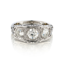 Vintage Platinum Edwardian Diamond 3-Stone Ring. 1.18ct Tw