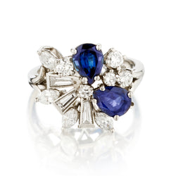 "Birks "Platinum Blue Sapphire and Diamond Dress Ring.