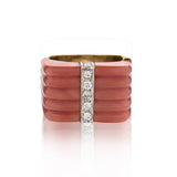 14kt Coral and Diamond Ring. 14kt Yellow Gold. - view 1