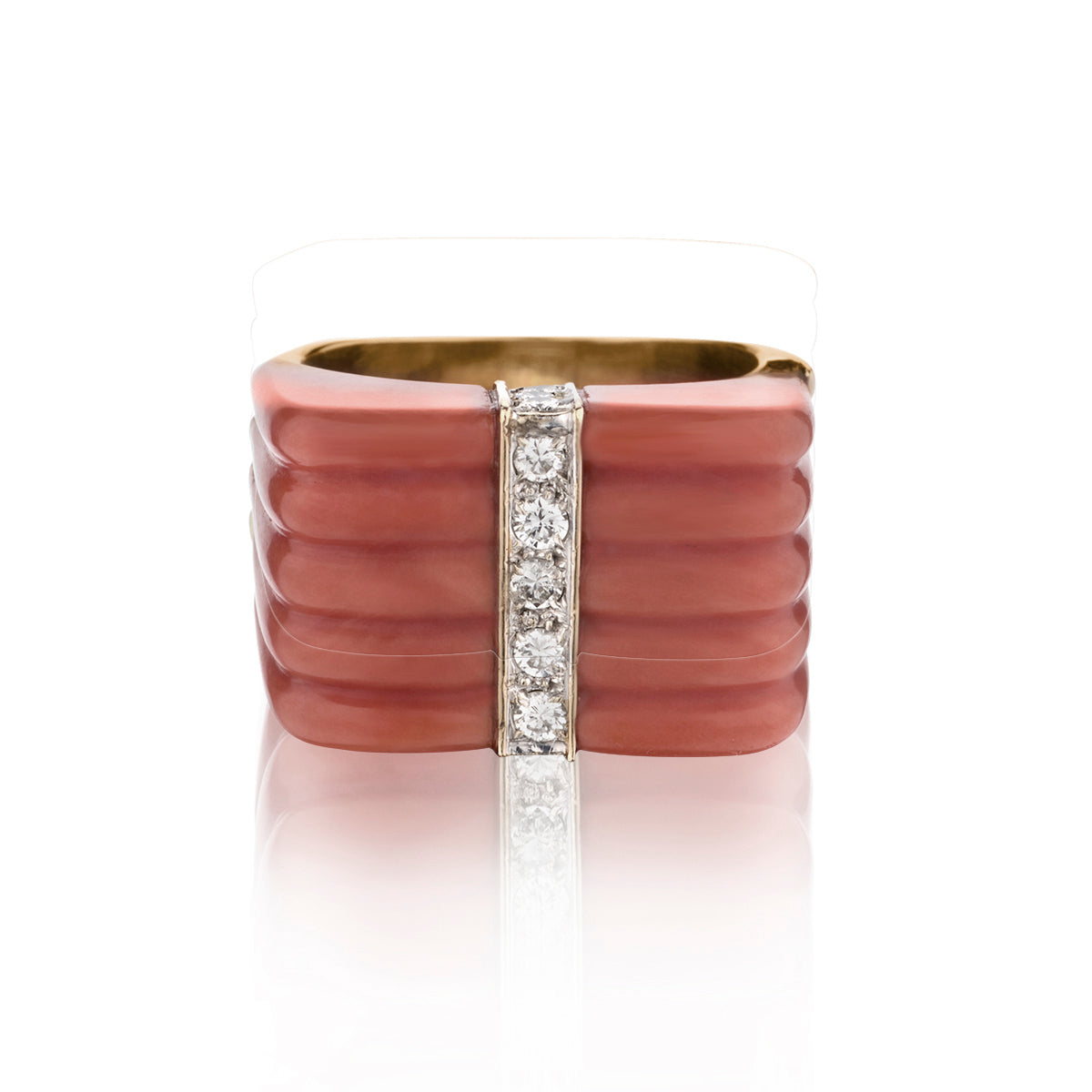 14kt Coral and Diamond Ring. 14kt Yellow Gold.