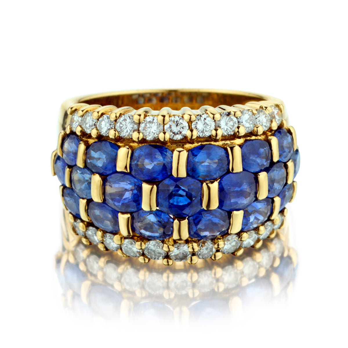 18kt Yellow Gold Blue Sapphire and Diamond Ring.