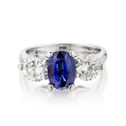 Ladies 19kt White Gold Blue Sapphire and Diamond Ring