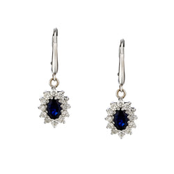 14kt White Gold Blue Sapphire and Diamond Cluster Pendant Earrings