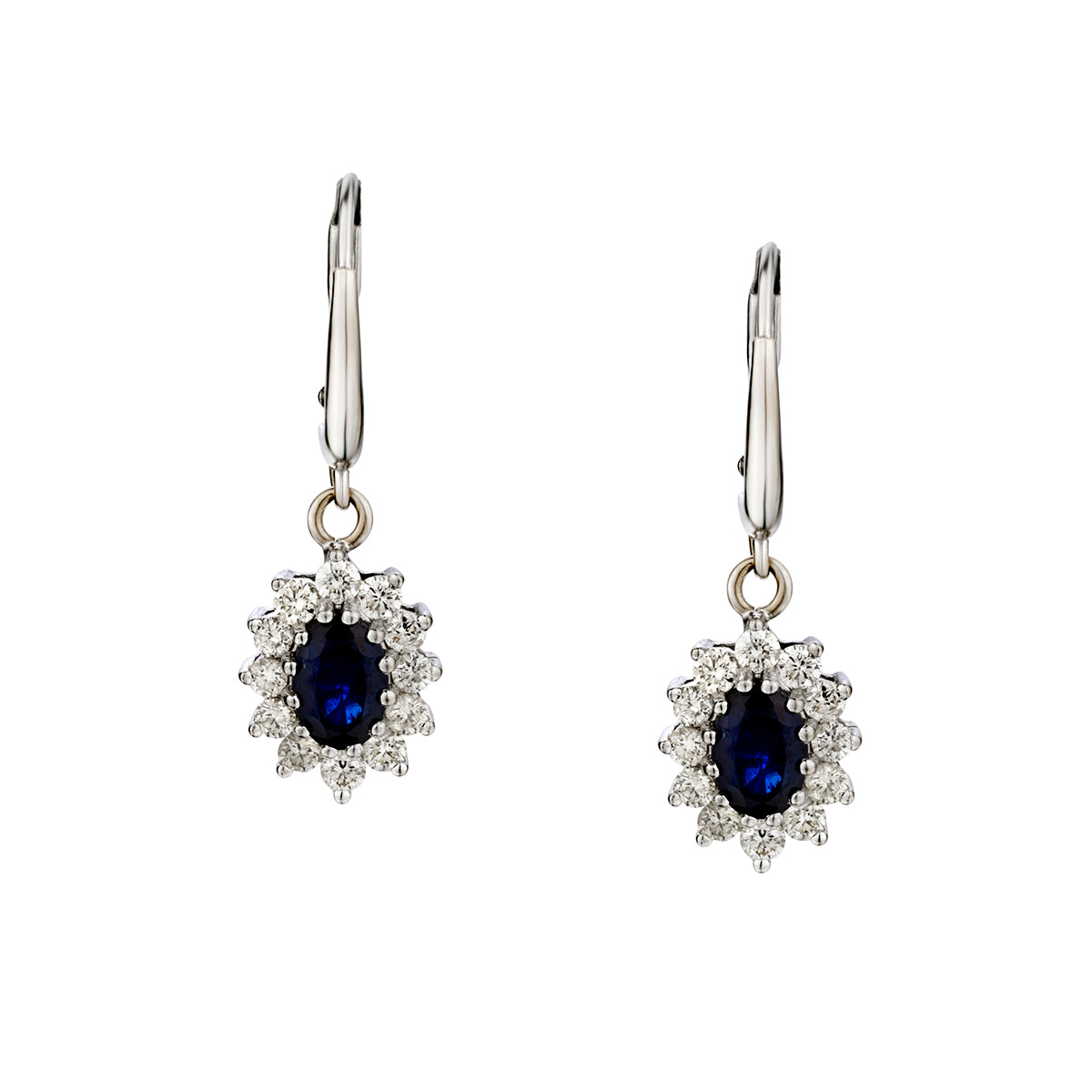 14kt White Gold Blue Sapphire and Diamond Cluster Pendant Earrings