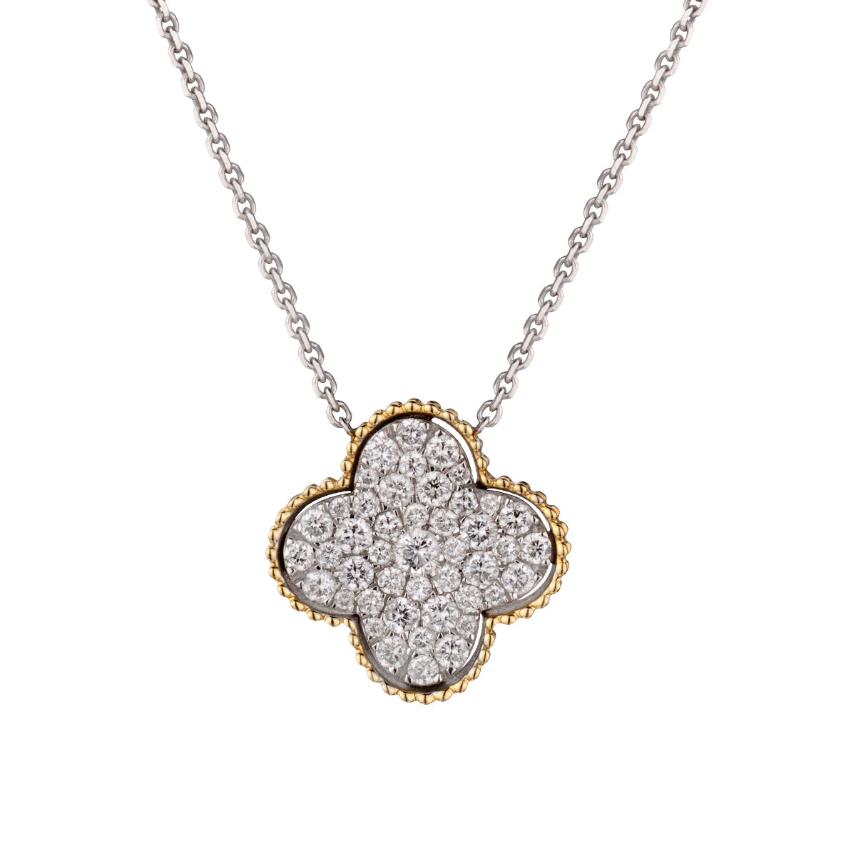 14kt Yellow and White Gold Diamond 4 Leaf Clover Pendant