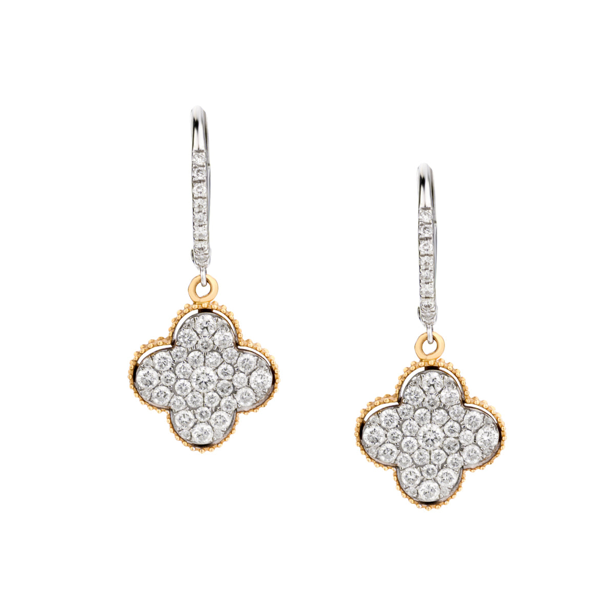 14kt Yellow and White Gold Diamond 4 Leaf Closure Pendant Earrings