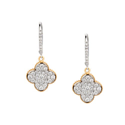 14kt Yellow and White Gold Diamond 4 Leaf  Pendant Earrings