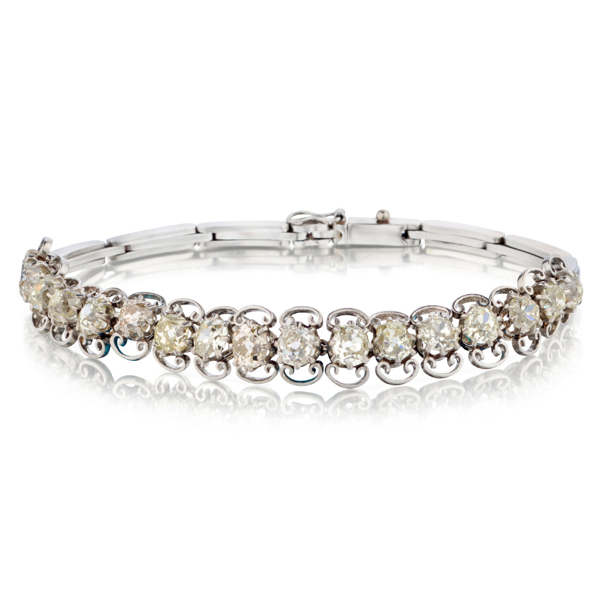 Platinum Vintage Diamond Bracelet. 6.00ct Tw Mine Cut Diamonds. Circa 1910