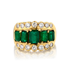 18kt Yellow Gold Green Emerald and Diamond Ring