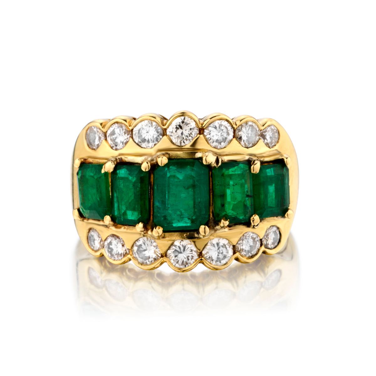 18kt Yellow Gold Green Emerald and Diamond Ring