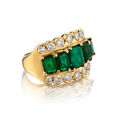18kt Yellow Gold Green Emerald and Diamond Ring - view 2