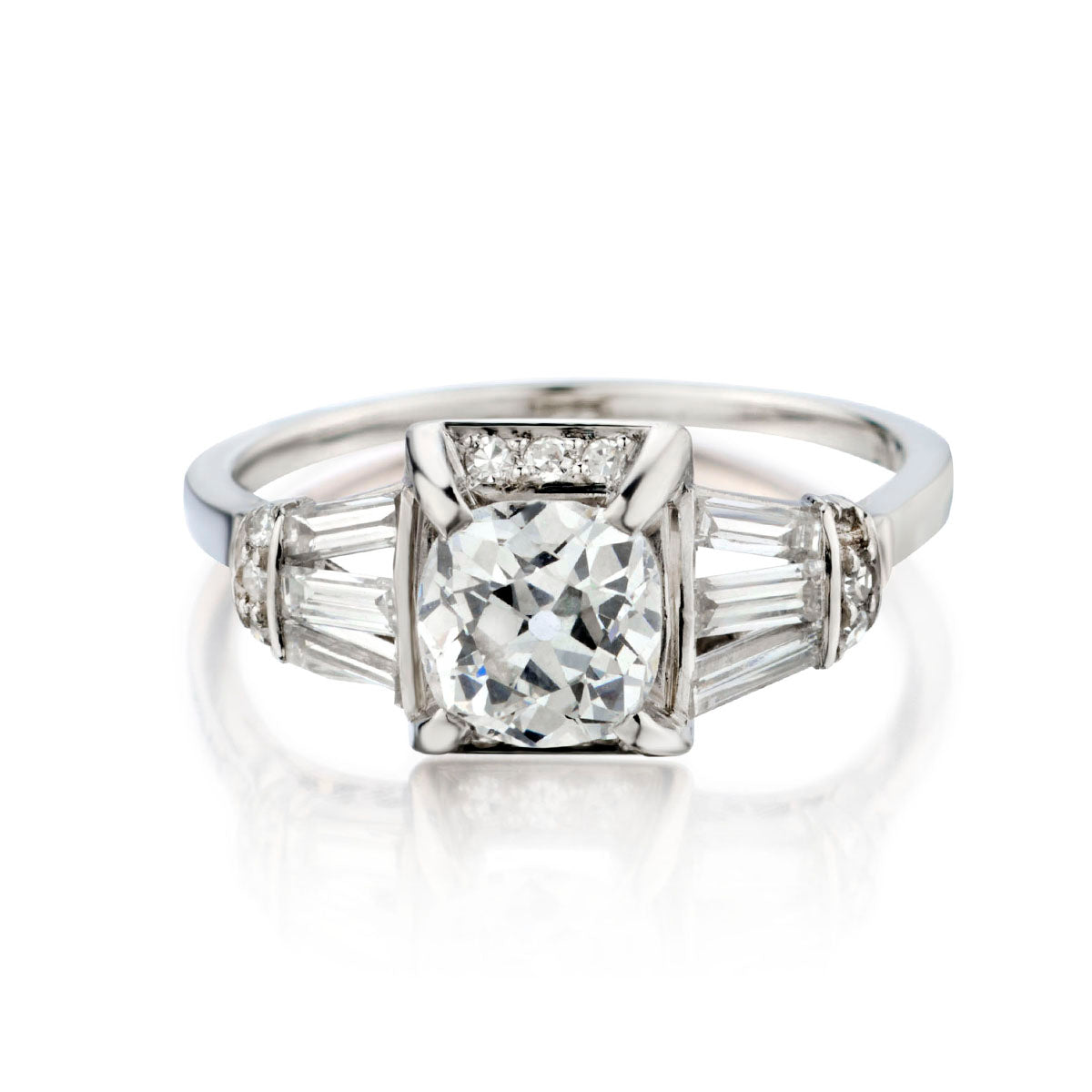 Platinum and Diamond Art Deco Ring. 0.95 Mine Cut Diamond