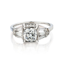 Vintage Platinum and Diamond Art Deco Ring. 0.95 Mine Cut Diamond
