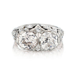 "Birks " Vintage Platinum Diamond Ring. 2 x 3.00ct Tw European Cut. Circa 1915. Art Deco