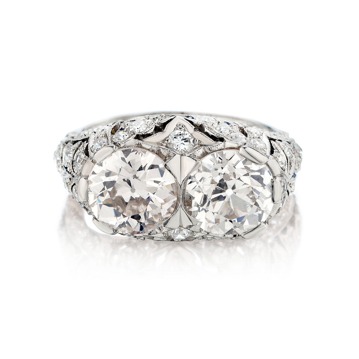 Birks  Vintage Platinum Diamond Ring. 2 x 3.00ct Tw European Cut. Circa 1910