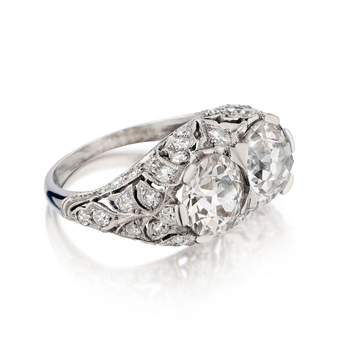 Birks  Vintage Platinum Diamond Ring. 2 x 3.00ct Tw European Cut. Circa 1910
