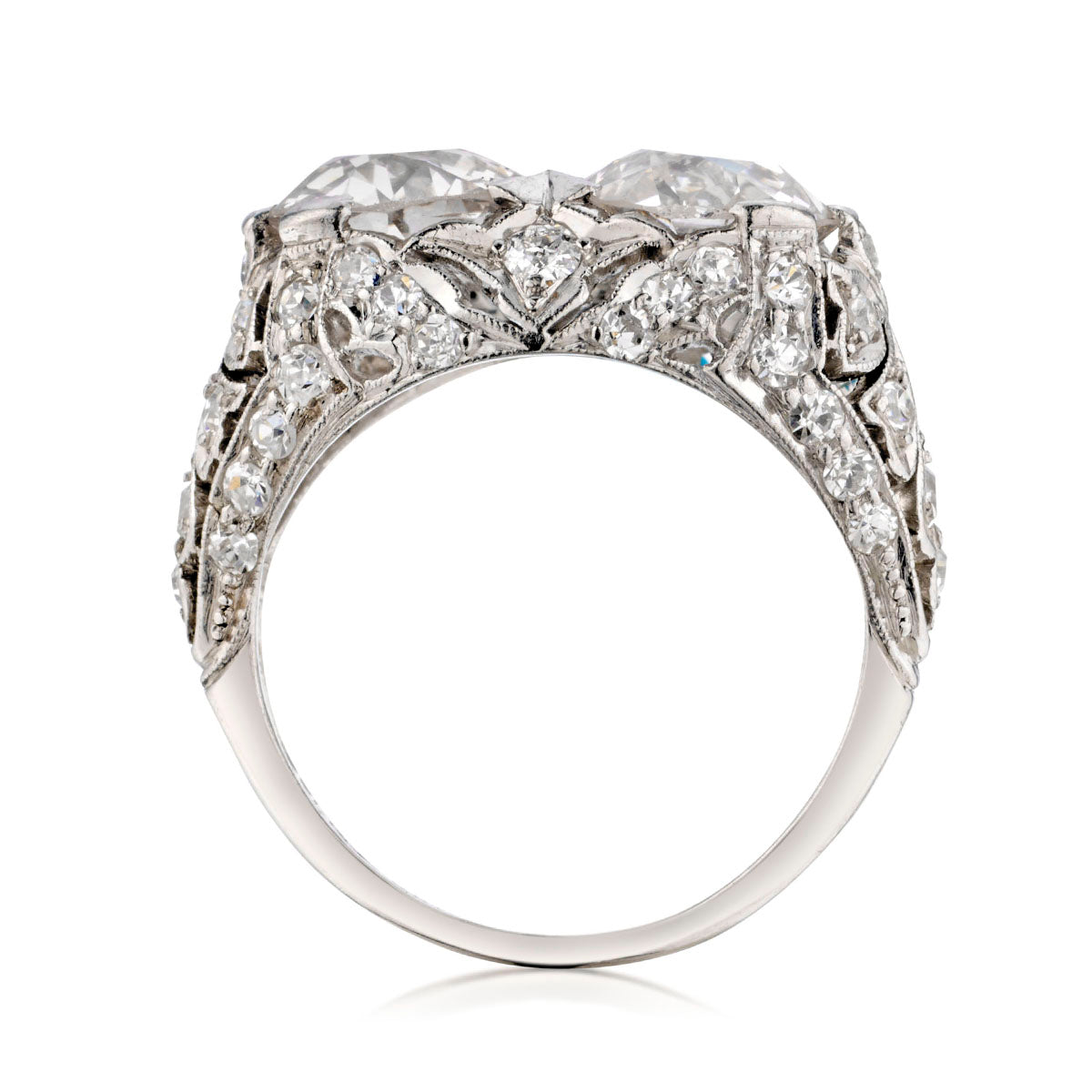 Birks  Vintage Platinum Diamond Ring. 2 x 3.00ct Tw European Cut. Circa 1910