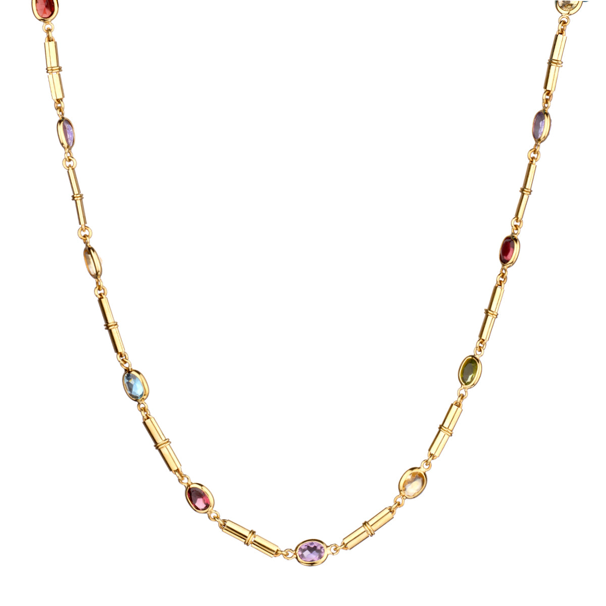 Ladies 18kt Yellow Gold "Rainbow " Semi Precious Necklace.
