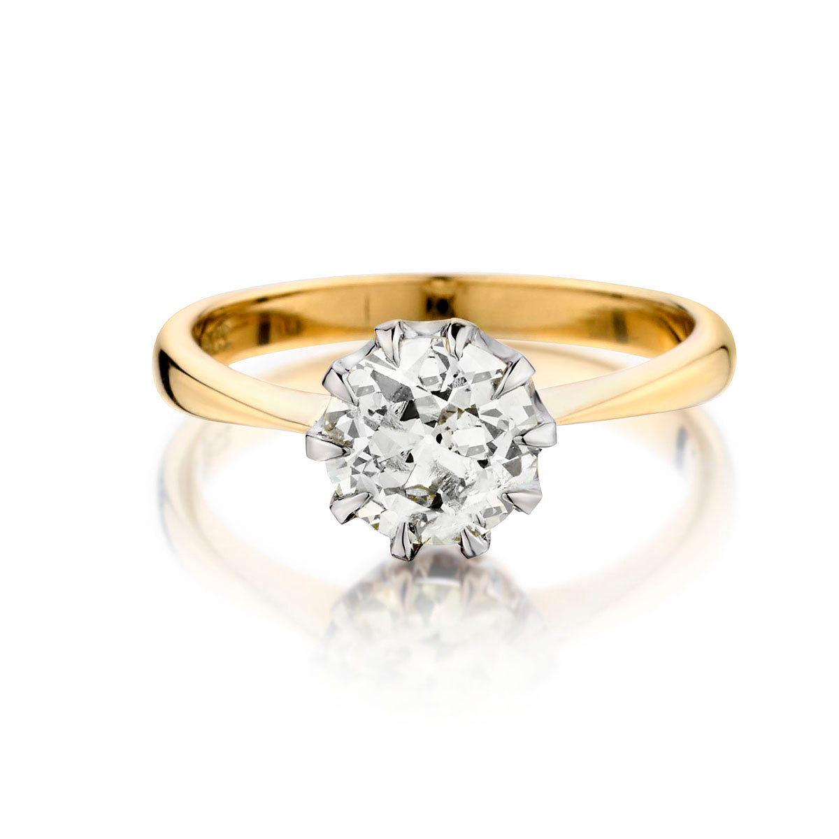 Vintage Platinum and 18kt Yellow Gold Diamond Ring. 1.20 European Cut.
