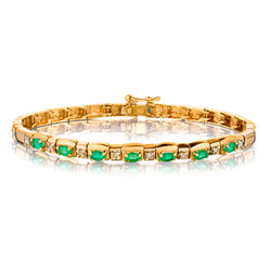 14kt Yellow Gold Green Emerald and Diamond Braclet.