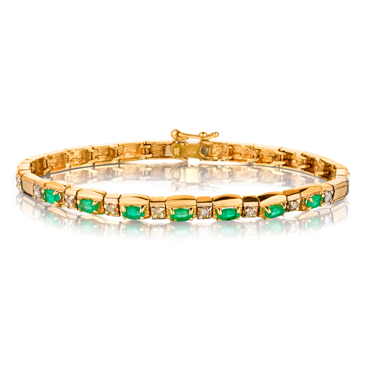 14kt Yellow Gold Green Emerald and Diamond Braclet.