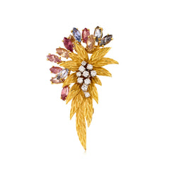 18kt Yellow Gold "Tutti Fruiti "Coloured Stones and Diamond Brooch. Circa 1970