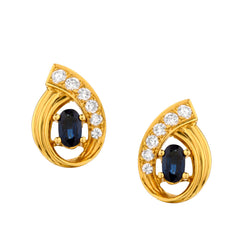 18kt Yellow Gold Blue Sapphire and Diamond Stud Earrings