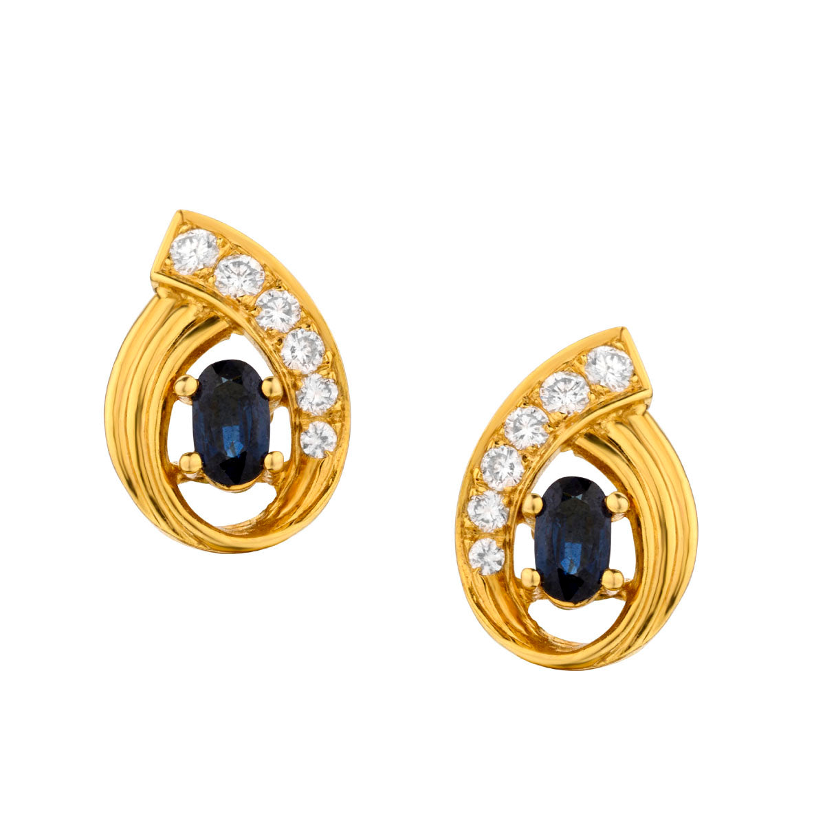 18kt Yellow Gold Blue Sapphire and Diamond Stud Earrings