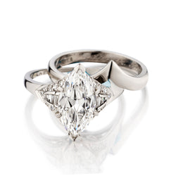 Birks Vintage Platinum Ring Set. 2.01 Marquise Cut Diamond. Circa 1930's