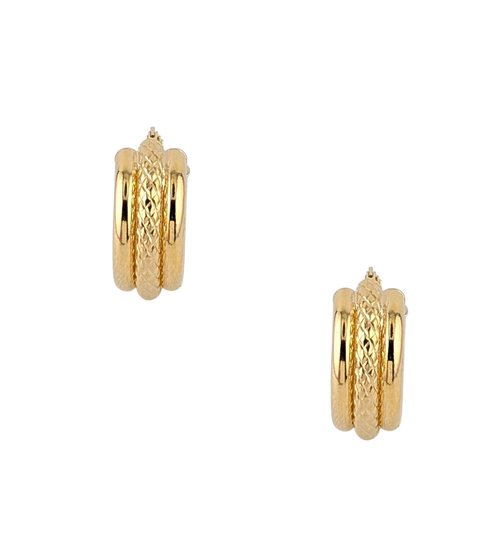 14KT YELLOW GOLD MULTI ROW HOOP EARRINGS.