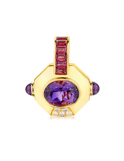 18kt Yellow Gold Amethyst Pendant / Brooch. Weight: 17 Grams