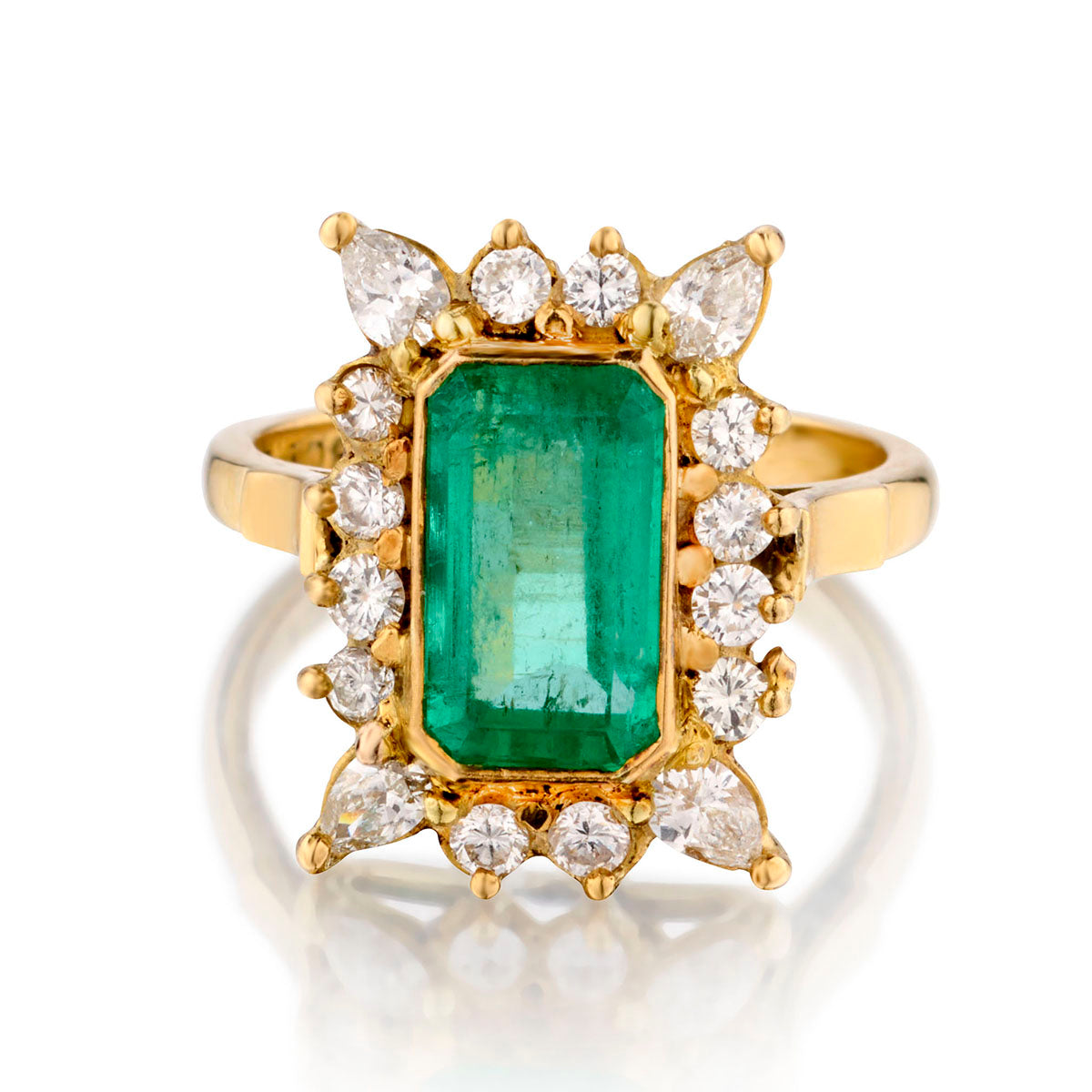 Ladies 18kt Yellow Gold Green Emerald and Diamond Ring.