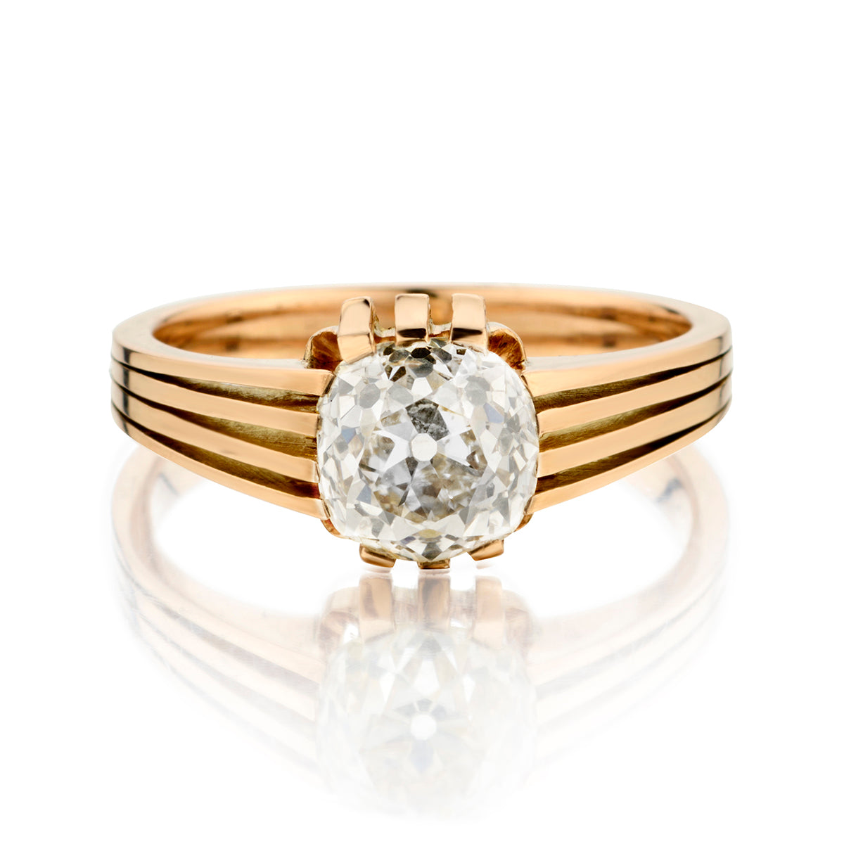 14kt Pink Gold Vintage Diamond Ring.2.00 ct Mine Cut. Circa 1890