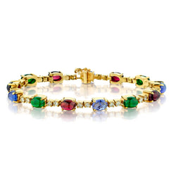 Ladies 14kt Yellow Gold Multi Coloured Precious Stone Bracelet.