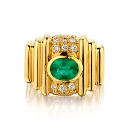 18kt Yellow Gold Green Emerald and Diamond Ring.