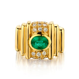 18kt Yellow Gold Green Emerald and Diamond Ring. - view 1
