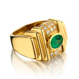 18kt Yellow Gold Green Emerald and Diamond Ring. - view 2