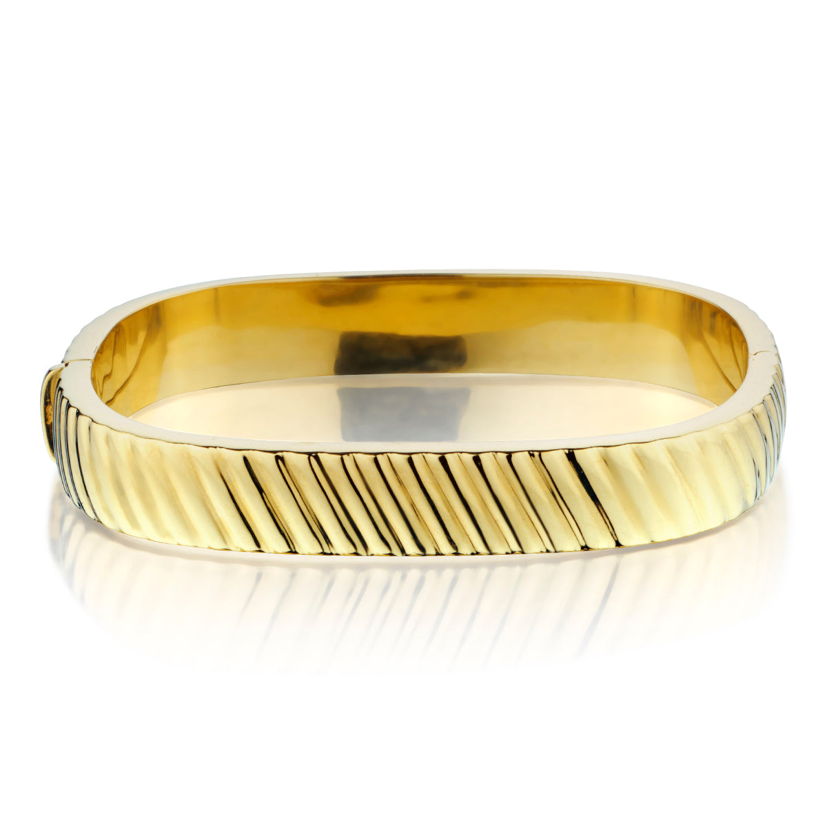 14kt Yellow Gold Ridged Square Bangle. Weight: 23.6 grams.