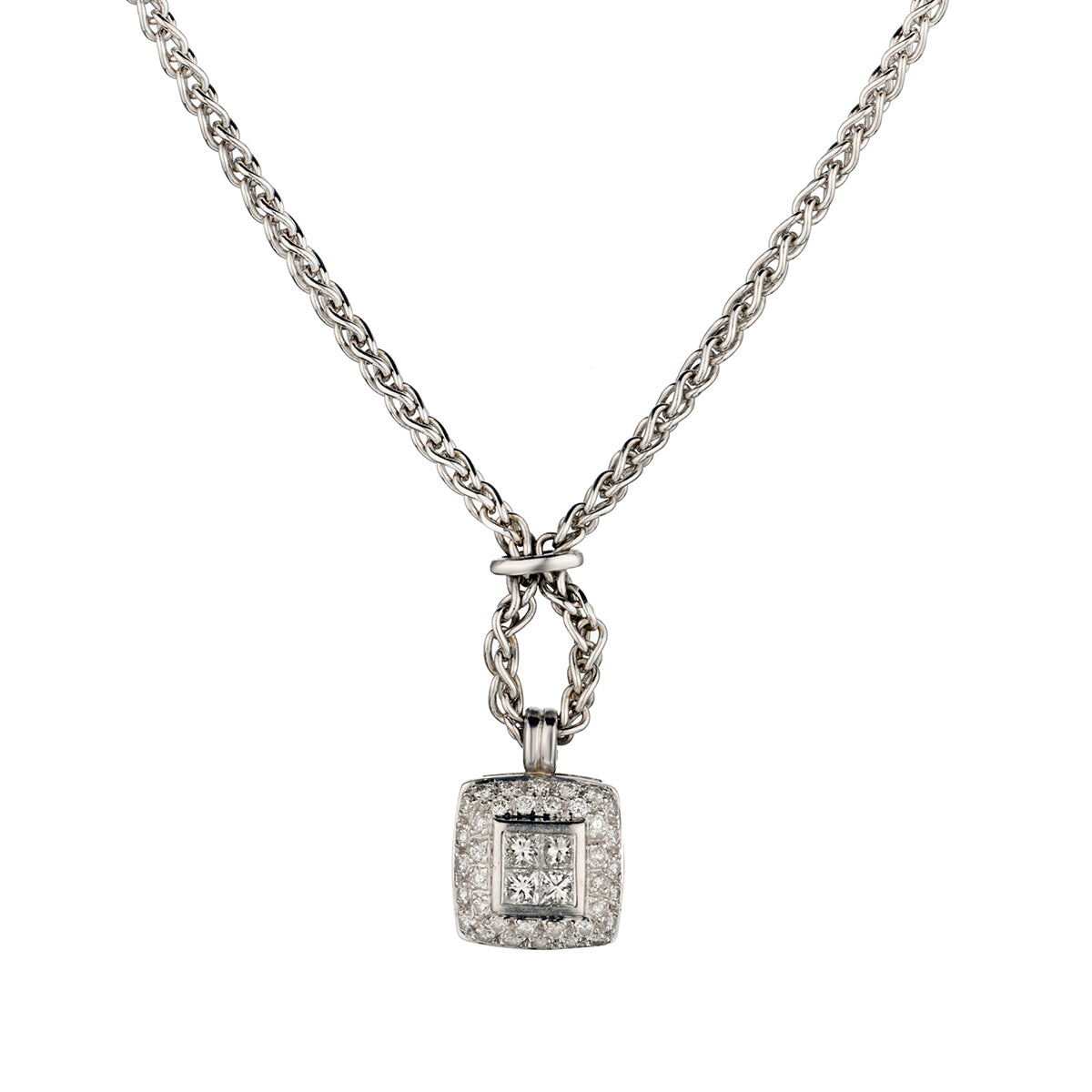 Ladies 18kt White Gold Diamond Pendant.Made in Italy