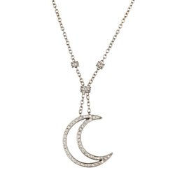 Ladies 18kt White Gold "Half Moon" Diamond Pendant. Made in Italy