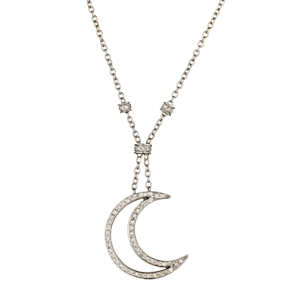 Ladies 18kt White Gold "Half Moon" Diamond Pendant. Made in Italy