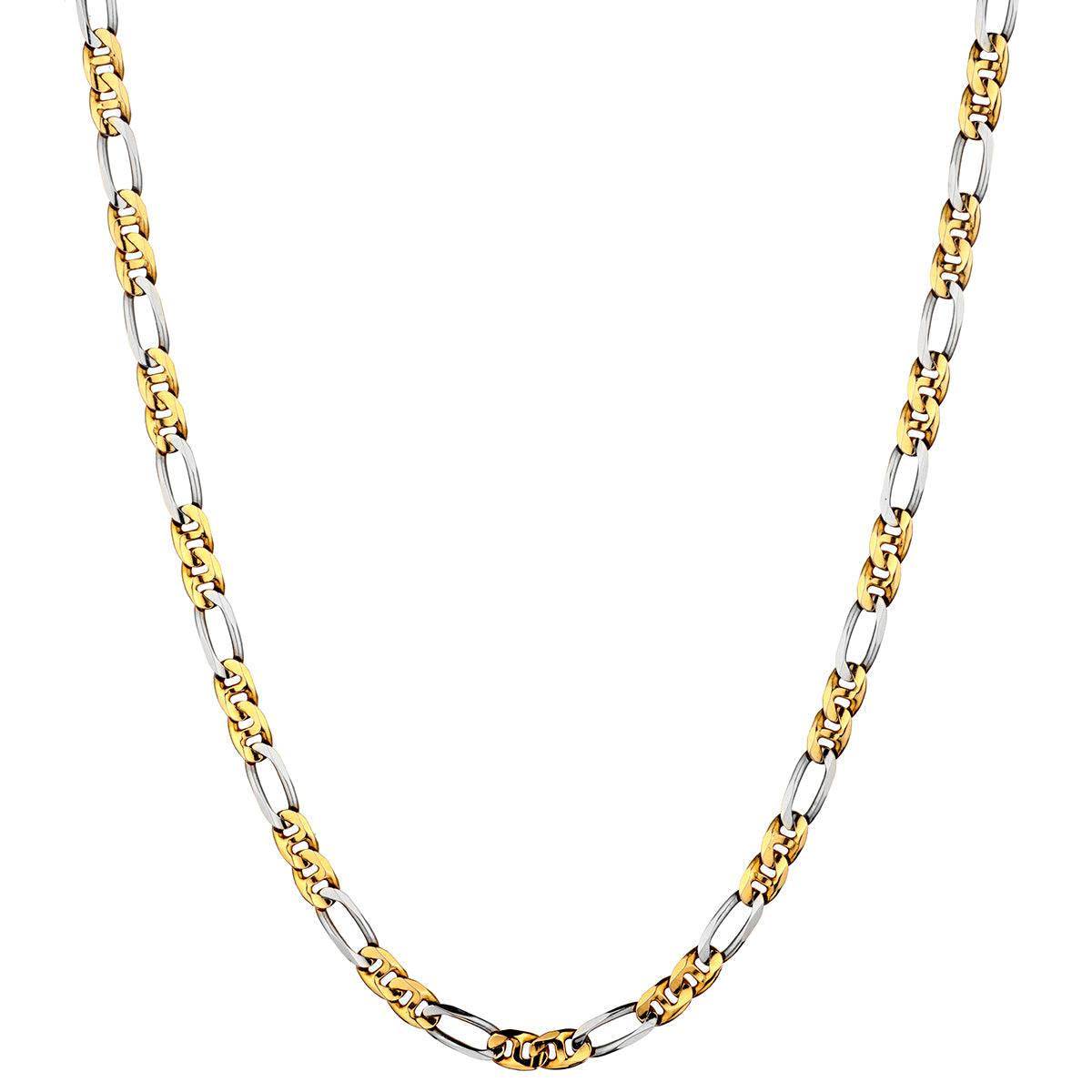 18kt yellow and White Gold "Figaro" Chain. 30.37 Grams