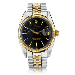 Rare Rolex Datejust 36mm. Steel and 18kt Yellow Gold. Glossy Black Dial.Circa 1950.